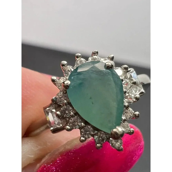 Grandidierite halo ring in platinum over sterling silver size 5 - Picture 1 of 11